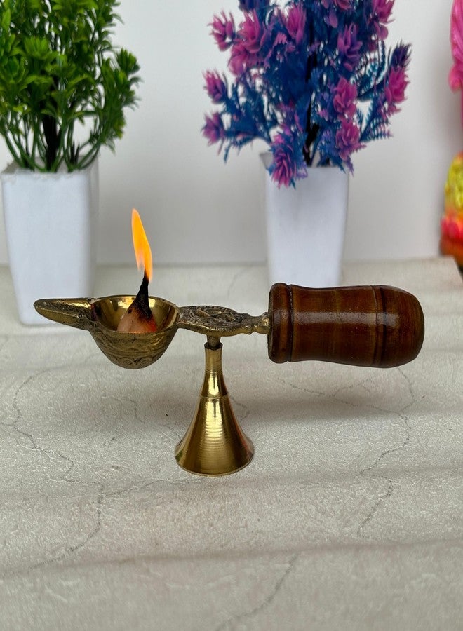 Salvus APP SOLUTIONS Sacred Brass Diya/Deepak vilakku with Wooden Handle: Enhance Your Pooja Rituals with Grace and Tradition (6 x 1.5 inch) - Image 5